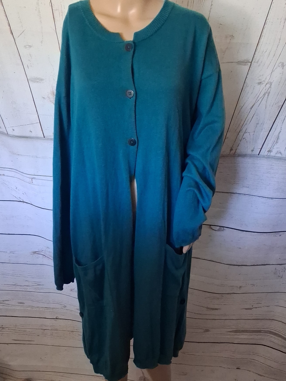 J. Jill Teal Long Line Wool Blend Button Front Cardigan Cardigan With Pockets XL